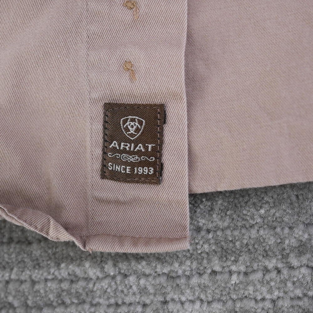 Ariat Shirt Men Small Tan Long Sleeve Button Down Twill Western Khaki Logo S - Picture 11 of 14